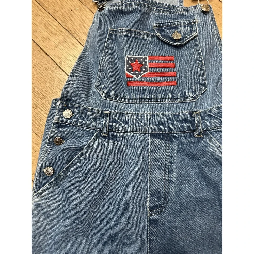 Vintage Rachel's Kids Size 12 American Flag Overalls Stars And Stripes Denim
